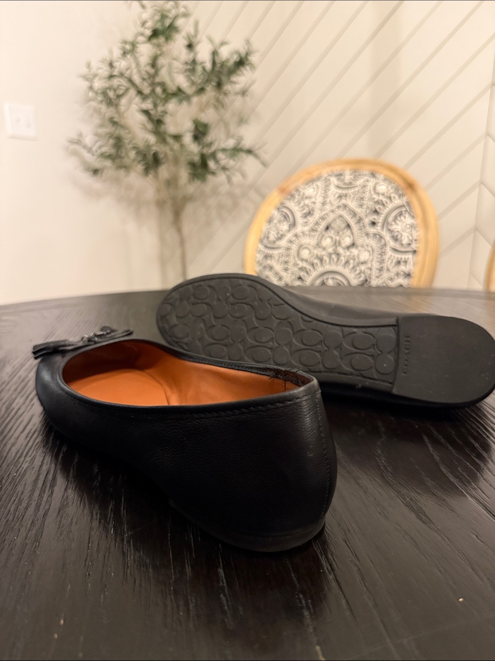 Coach Black Leather Ballet Flats with Tassel Bow - Picture 3 of 5